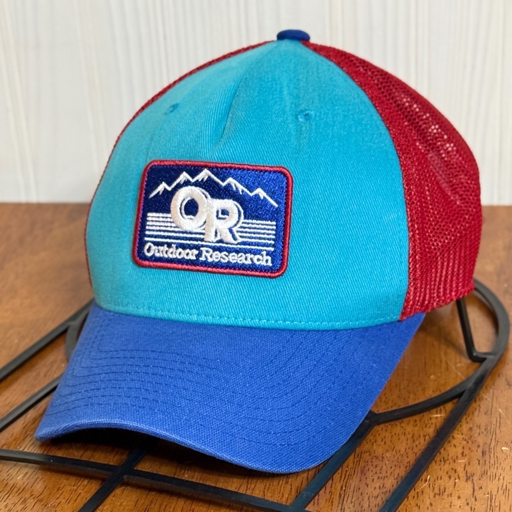 Outdoor Research Mesh Trucker Hat Snapback Blue Red OR Logo Patch